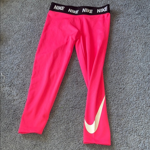 Nike Pink Athletic Leggings with Swoosh Logo - Picture 1 of 5